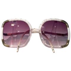 Rare 1970s Ted Lapidus Paris Vintage White and Gold Sunglasses