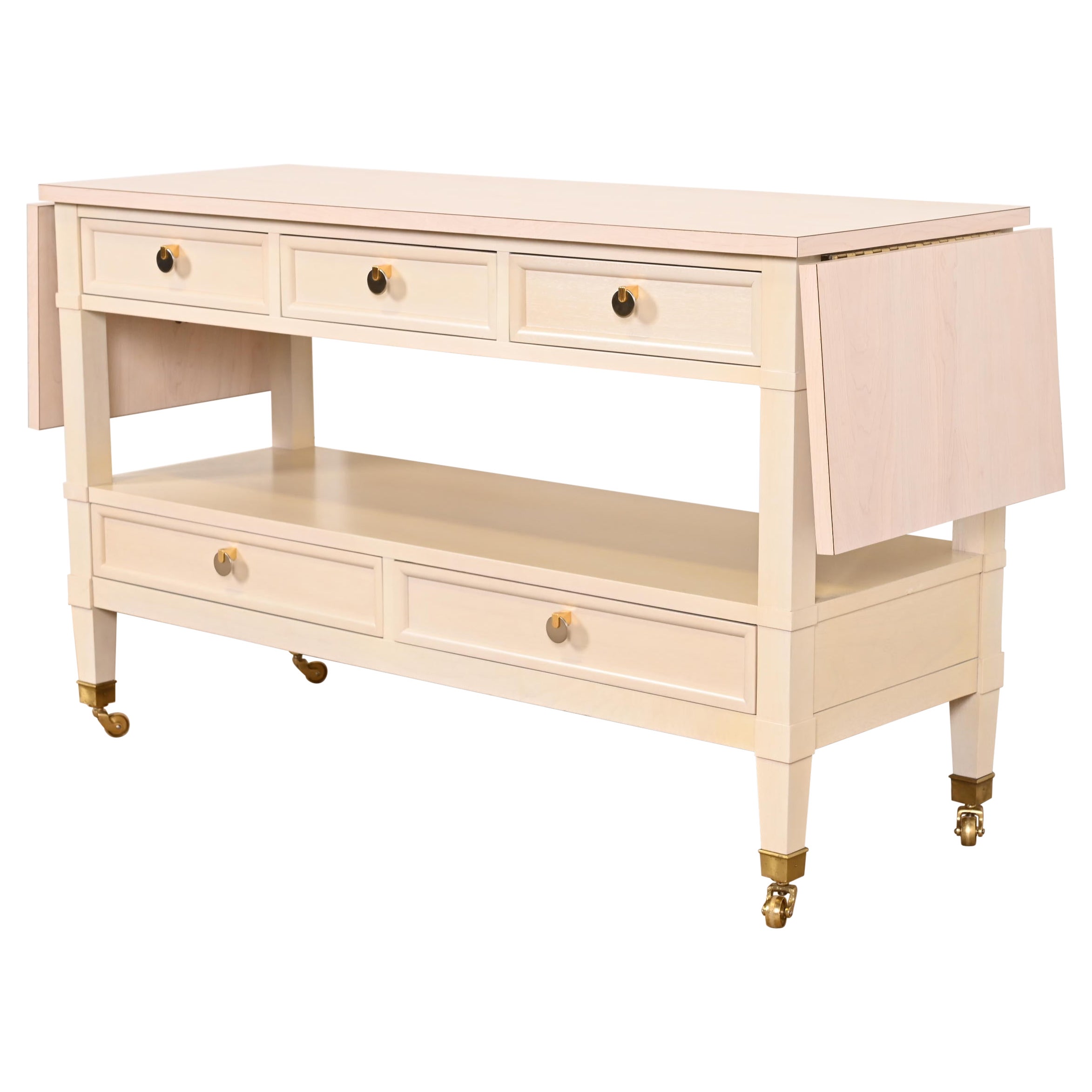 Baker Furniture Mid-Century Modern Cream Lacquered Rolling Server or Bar Cart