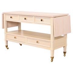 Baker Furniture Mid-Century Modern Cream Lacquered Rolling Server or Bar Cart