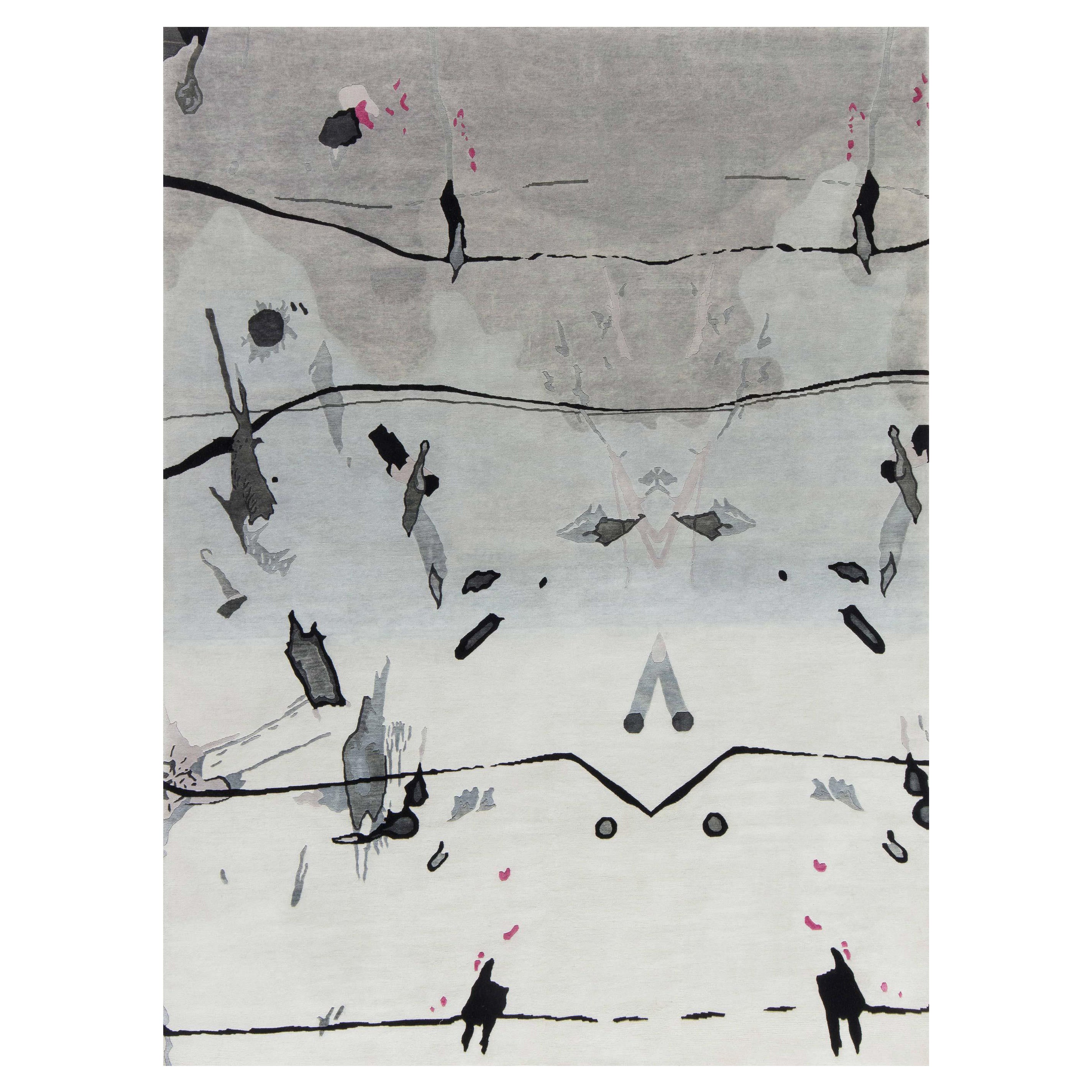 Alfombra de salpicaduras gris, marfil y rosa hecha a mano por Eskayel para Doris Leslie Blau