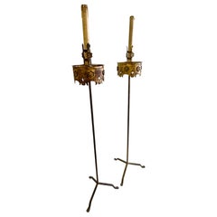 Pair of French Modern Neoclassical Gilt Iron Floor Lamps, Gilbert Poillerat 1940