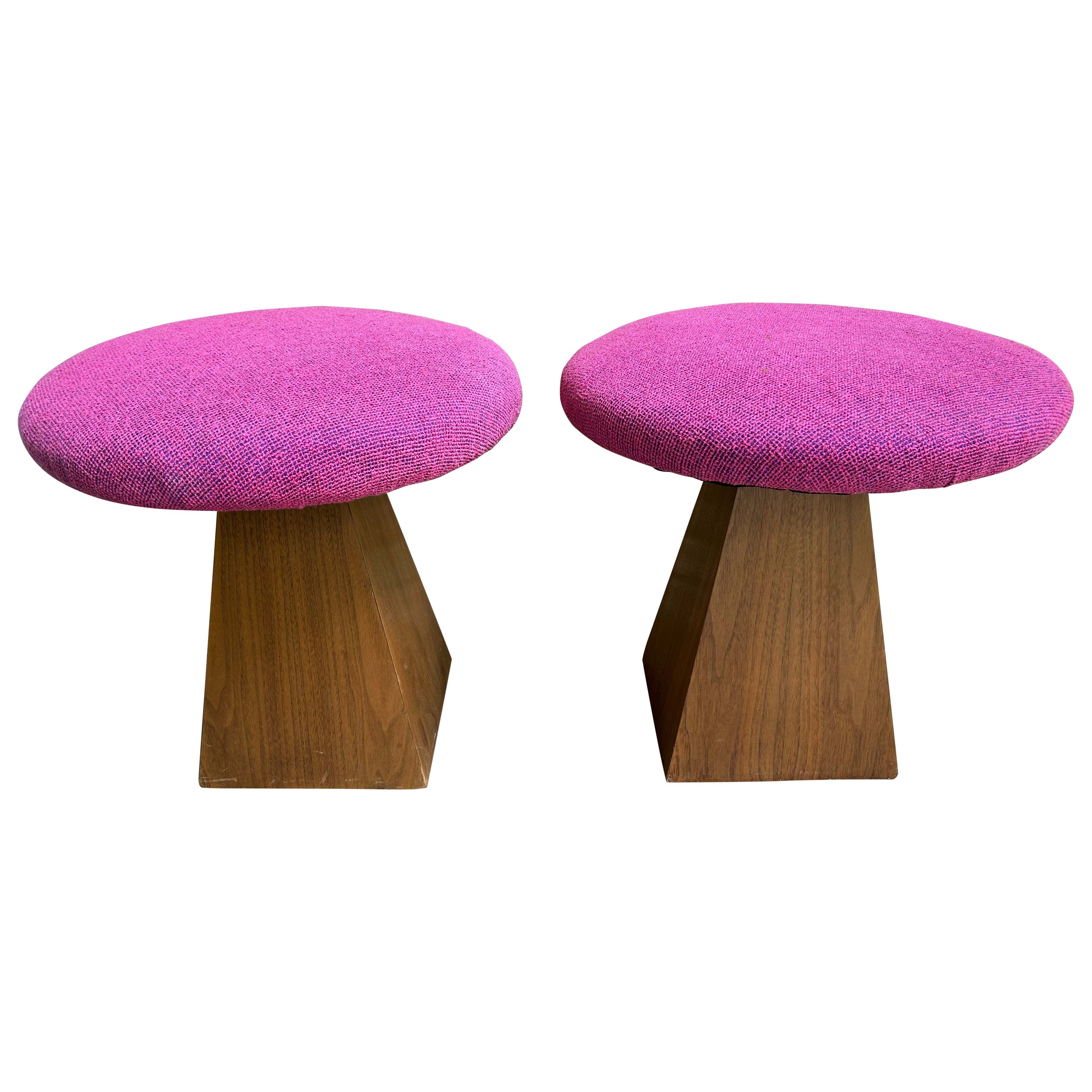Fantastic Pair Harvey Probber style Triangular Walnut Base Stools  Mid-Century