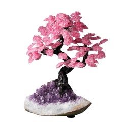 20,8 Lb. Árbol de Piedras Preciosas de Cuarzo Rosa sobre Base de Racimo de Amatista