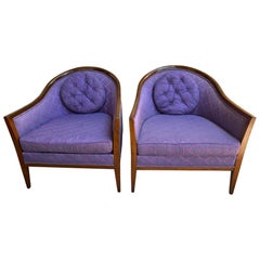 Sexy Pair Harvey Probber style Walnut Barrel Back Chairs Mid-Century Modern