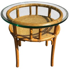 Vintage 1970s McGuire Organic Round Rattan Occasional Table