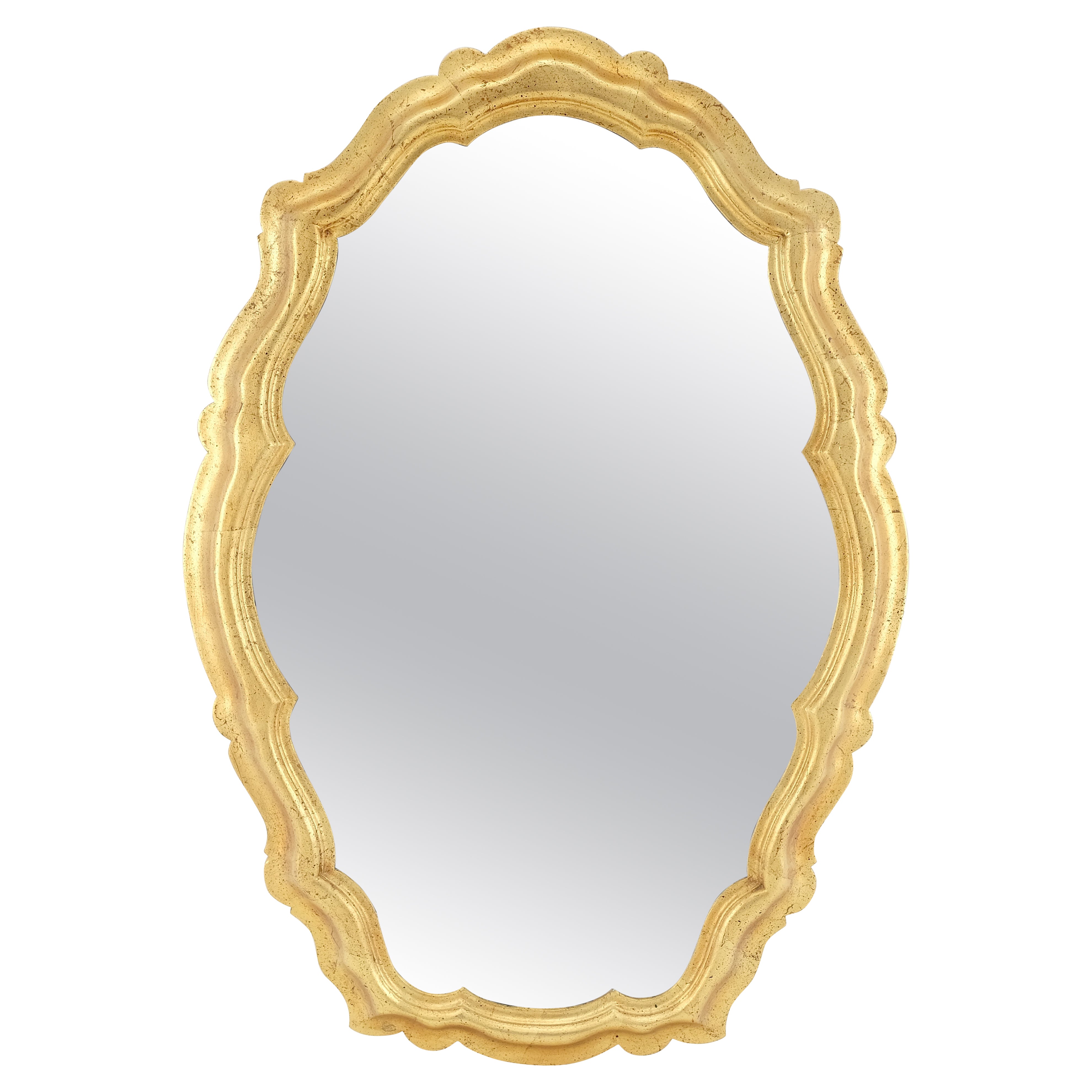 La Barge Grand miroir 33x48 en forme de bouclier feuille d'or doré MINT en vente