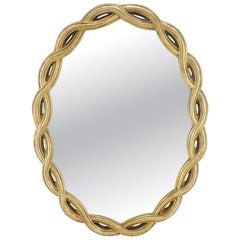 Oval Gold Leaf Gilt Pie Crust Style Frame Wall Mirror Mid Century Modern MINT