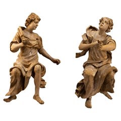 A Pair of Linden Wood Austrian Angels