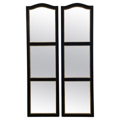 Large Black and Gilt Window Pane Paneled Mirrors (Each H 74 x W 20 7/8)