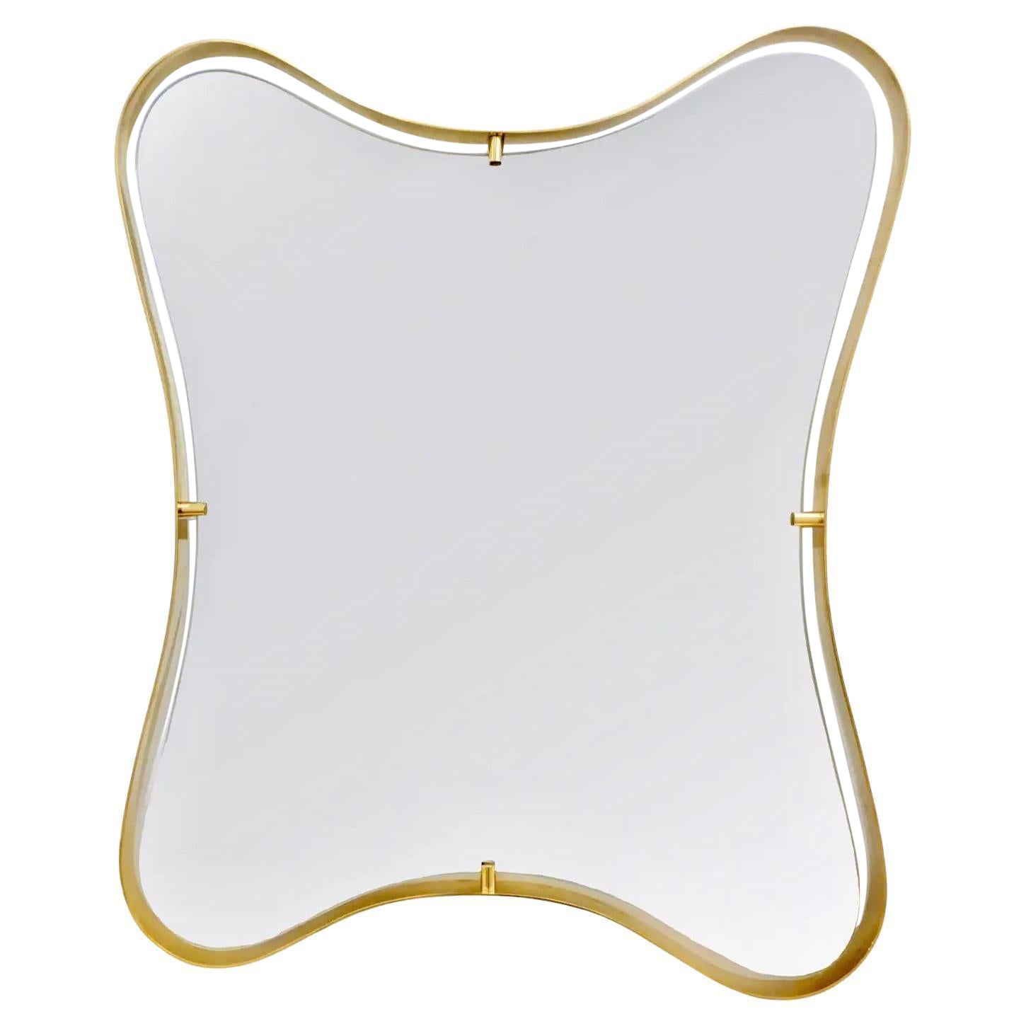 Modern Italian Minimalist Brass Mirror with Organic Asymmetric Curved Frame For Sale