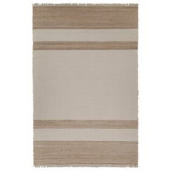 Rug & Kilim's Contemporary Jute Kilim in White and Beige-Brown Stripes (Kilim de jute contemporain à rayures blanches et beige-brun)
