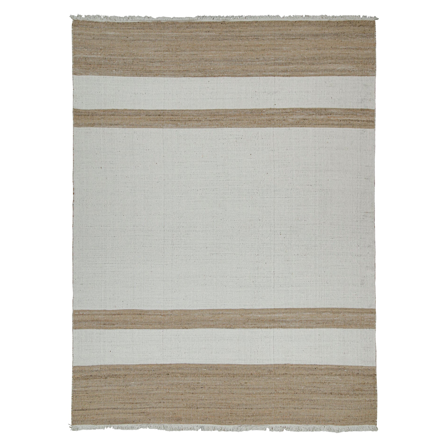 Tejido plano de yute contemporáneo de Rug & Kilim en rayas blancas y beige-marrón