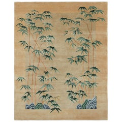 Rug & Kilim’s Chinese Art Deco Style Rug in Gold with Bamboo Floral Patterns