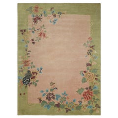 Rug & Kilim’s Chinese Art Deco Style Rug in Pink with Colorful Floral Patterns