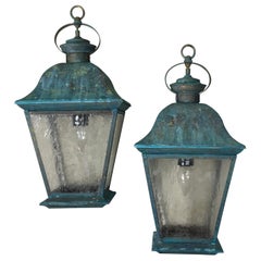 Pair Of Solid Brass Vintage Ceiling Lantern  19” x 9”.5 x 9”.5