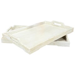 Set of Gustavian Style Painted Bamboo Trays with Handles