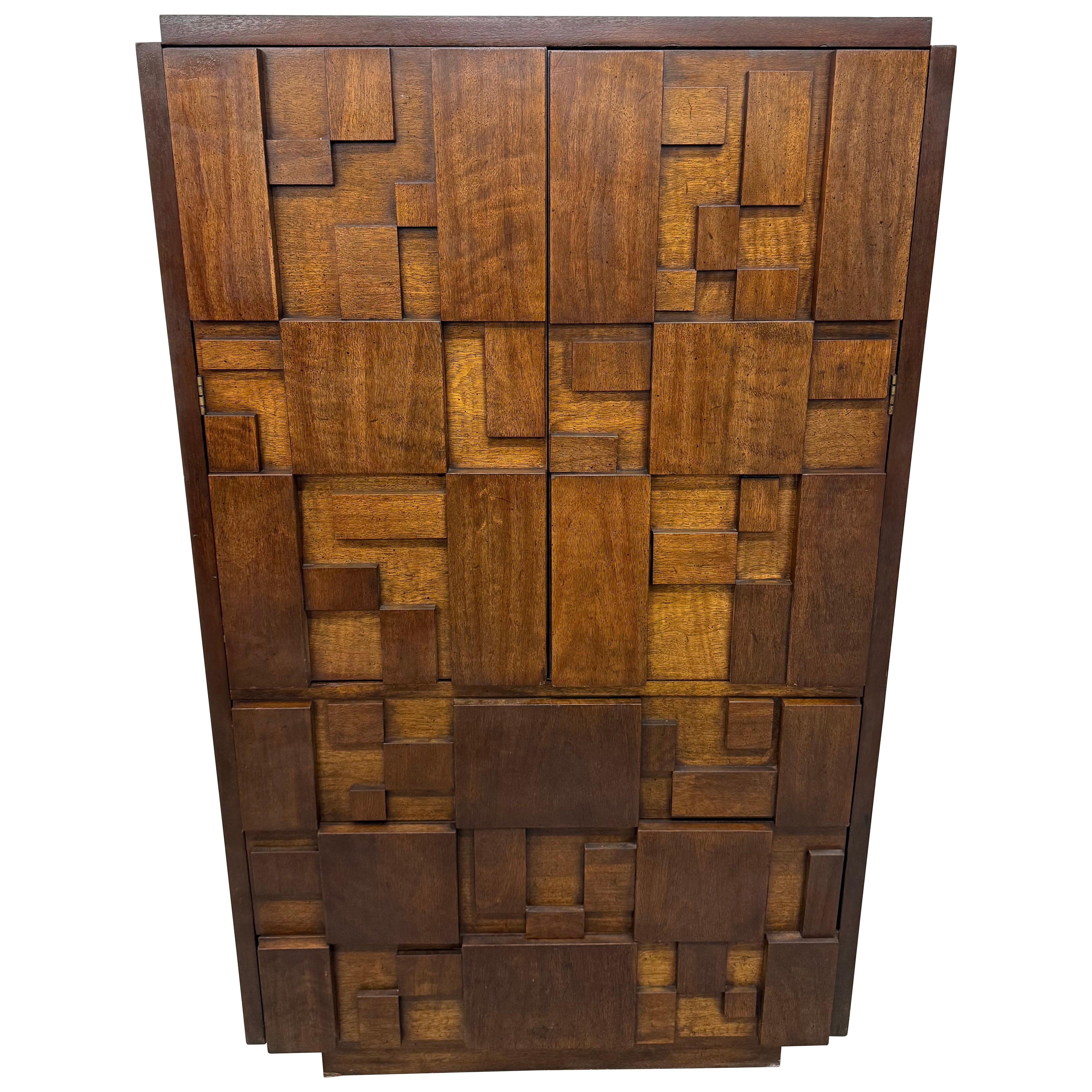 Mid-Century Modern Lane Brutalist Walnut Armoire