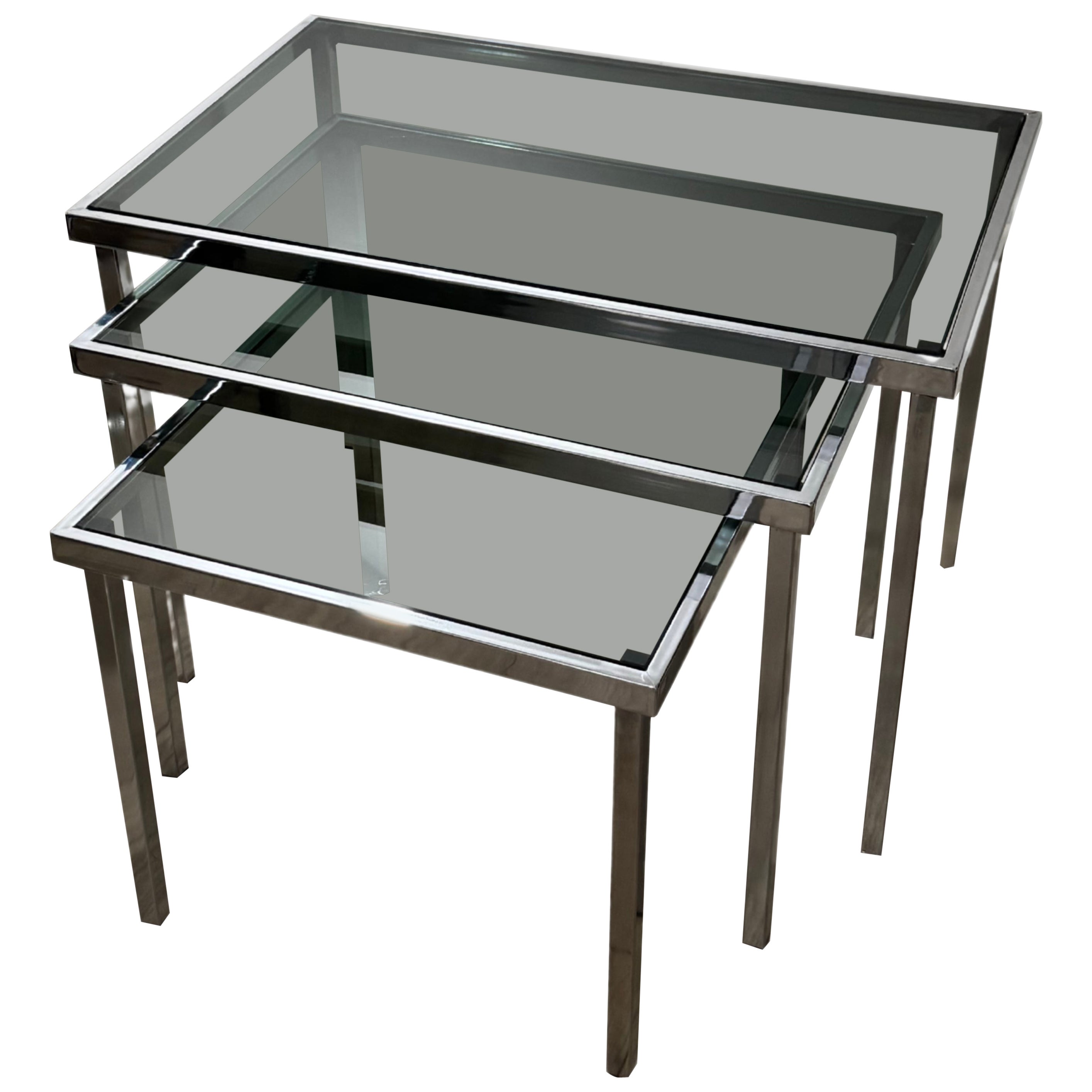 1970er Nesting Table aus Rauchglas und Chrom