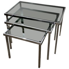 1970er Nesting Table aus Rauchglas und Chrom