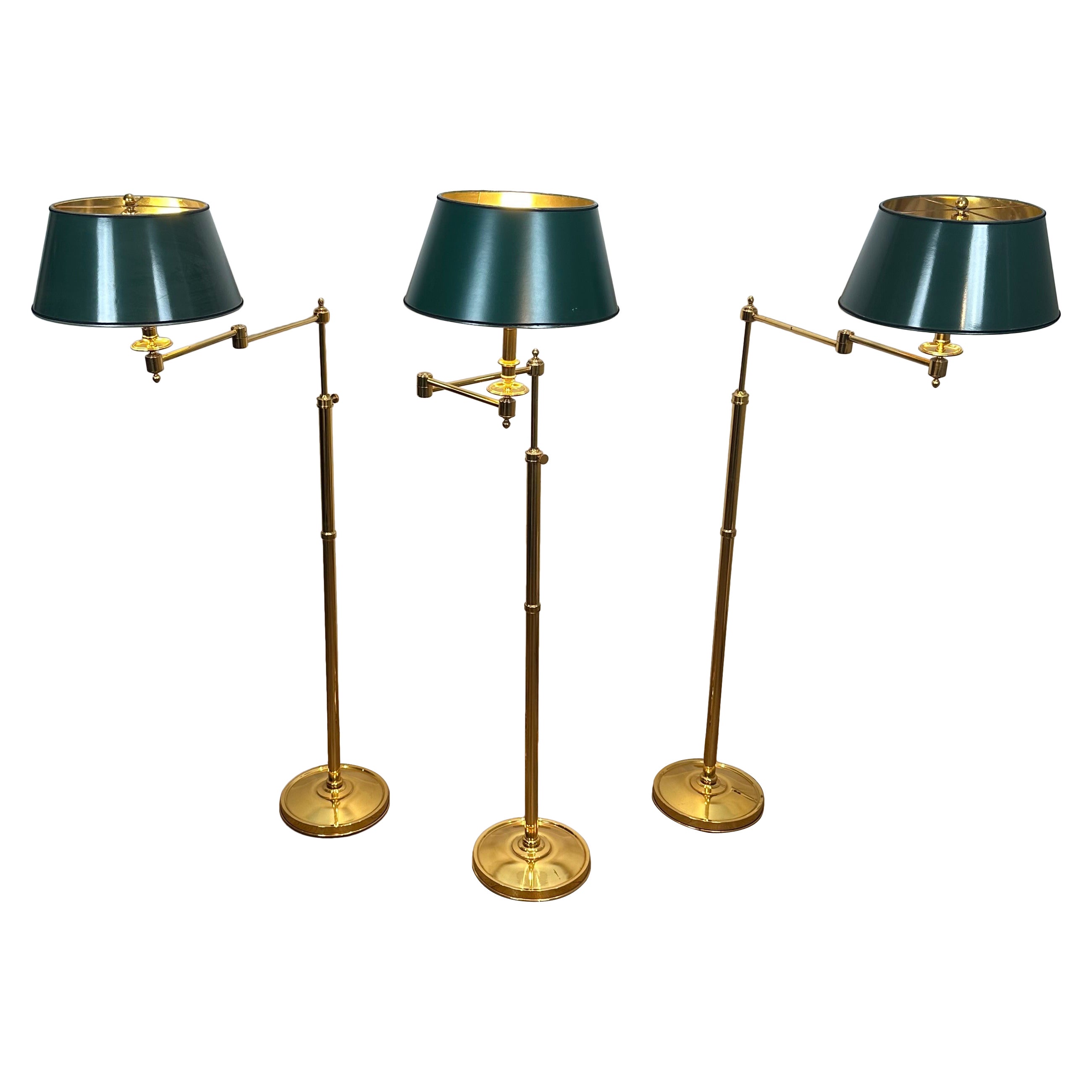 Set of 3 Reading Lamps with Removable Arms in Brass and Synthetic Green Painted