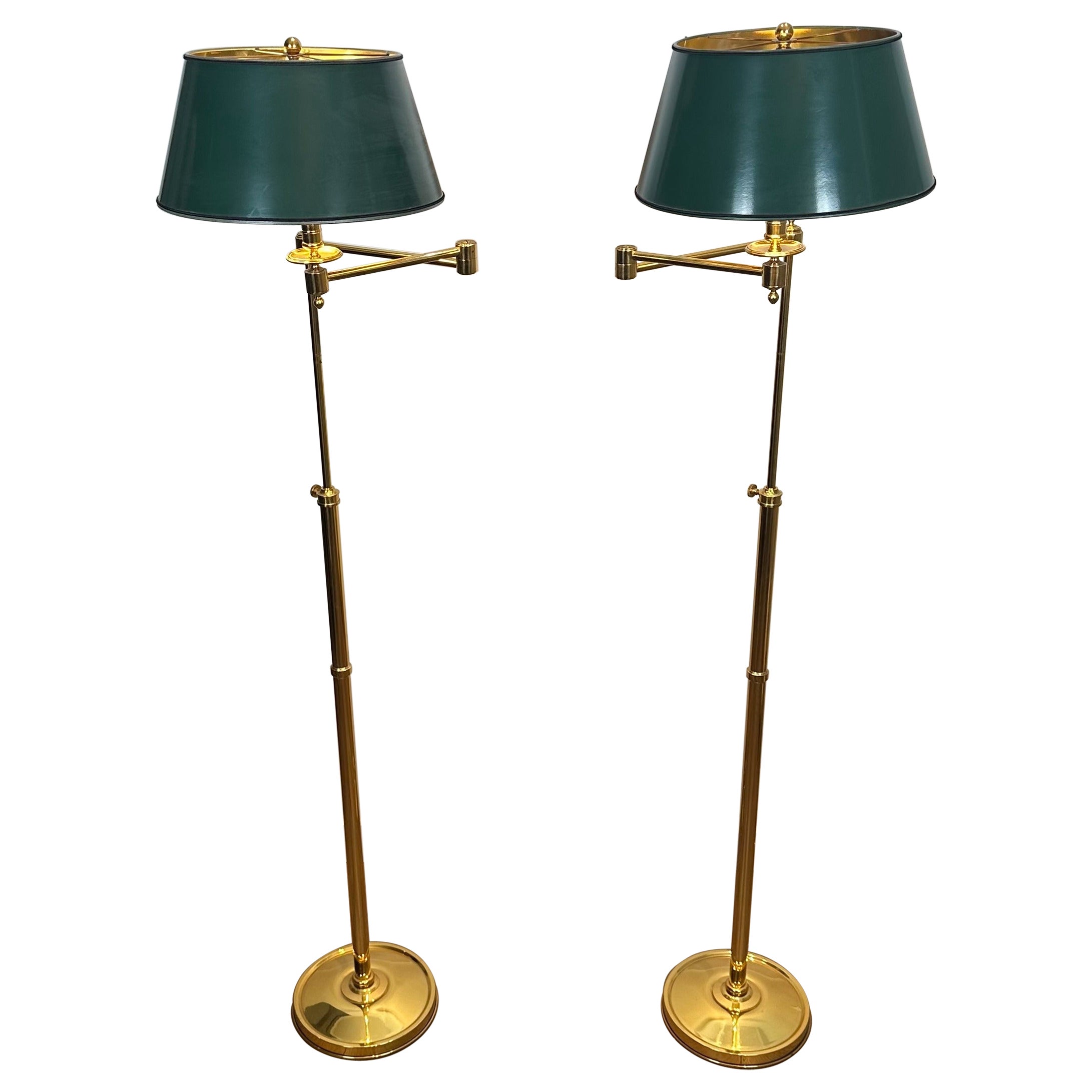 Pair of Reading Lamps with Removable Arms in Brass and Synthetic Green Painted