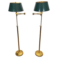 Pair of Reading Lamps with Removable Arms in Brass and Synthetic Green Painted