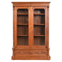 Herter Brothers Style Antique Eastlake Victorian Carved Walnut Bookcase