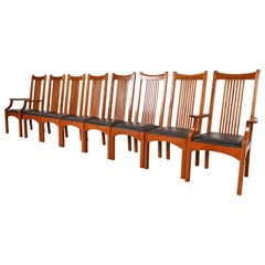 Stickley Mission Arts & Crafts ensemble de huit chaises de salle à manger en cerisier et fuseau