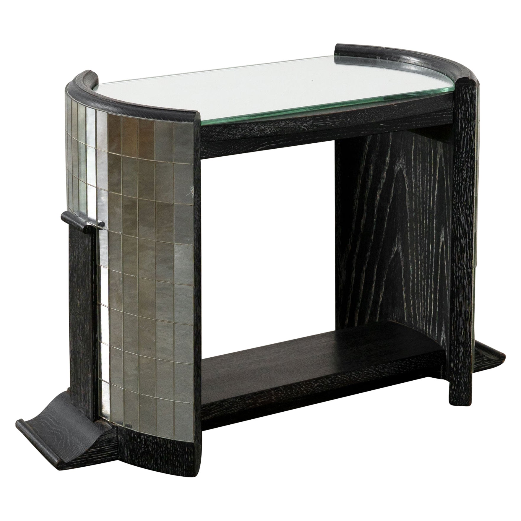 Vintage Ebonised Oak and Mirror Mosaic Side Table