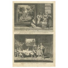 Rituales de Nacimiento y Nombramiento de los Banianos - Raro Grabado Costumbrista Indio de 1734