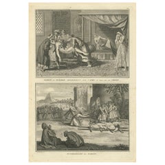 Muerte y ritos funerarios de los parsis - Raro grabado ritual zoroastriano de 1734