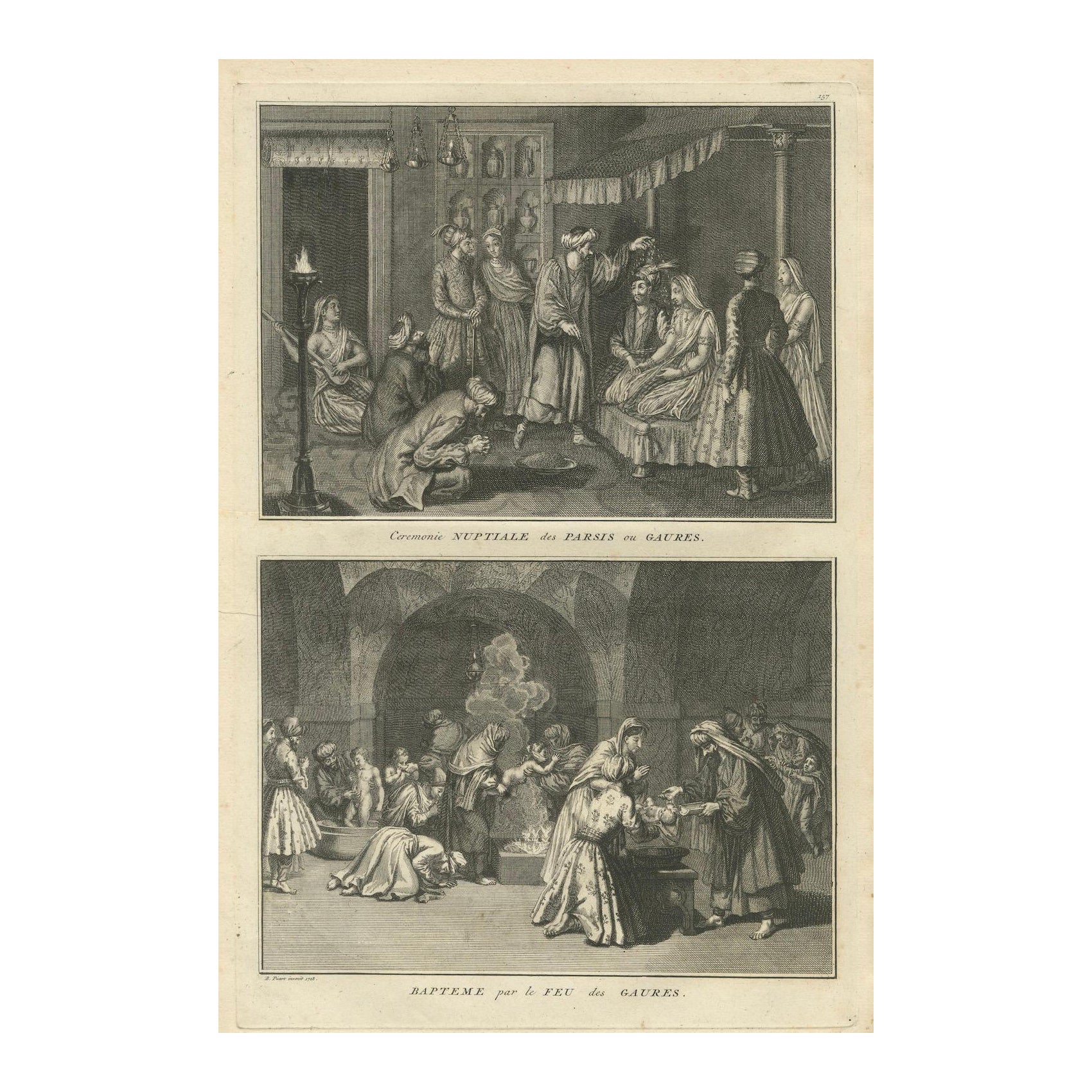 Hochzeit und Feuertaufe der Parsen - Seltener zoroastrischer Ritualstich von 1734