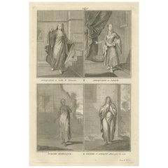 Mujeres africanas y moriscas con trajes tradicionales - Raro grabado de 1734 sobre trajes