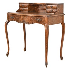 R. J. Horner Style Antique Victorian Tiger Oak Ladies Writing Desk, Circa 1890