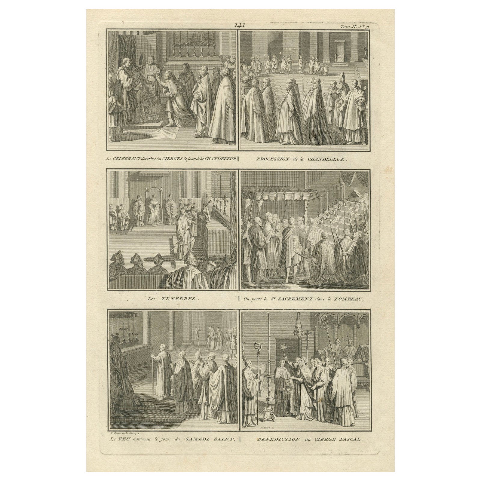Holy Week and Candlemas Rites – 1734 Engraving of Catholic Liturgical Scenes