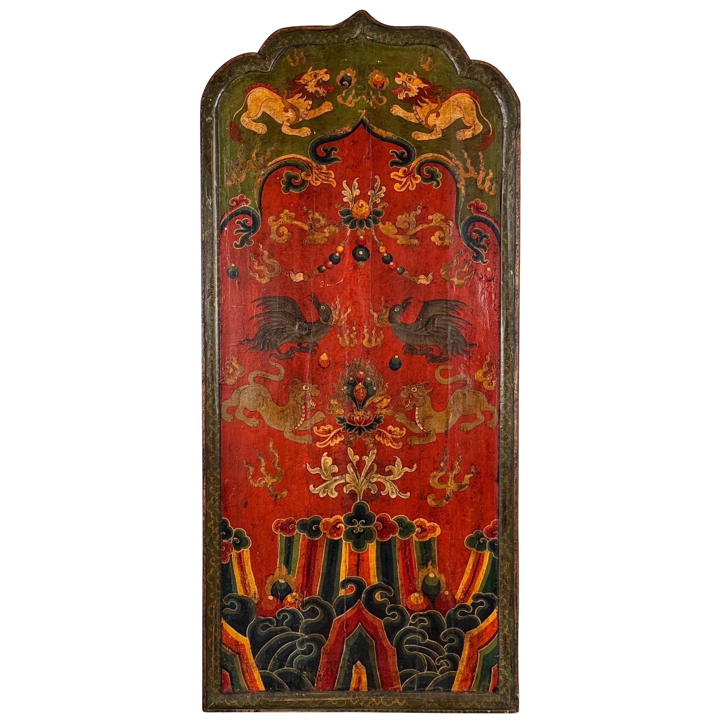 Hand-Painted Tibetan Monastery Door Panel, 1890