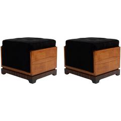 Elegant pair of Italian Art Deco walnut stools.