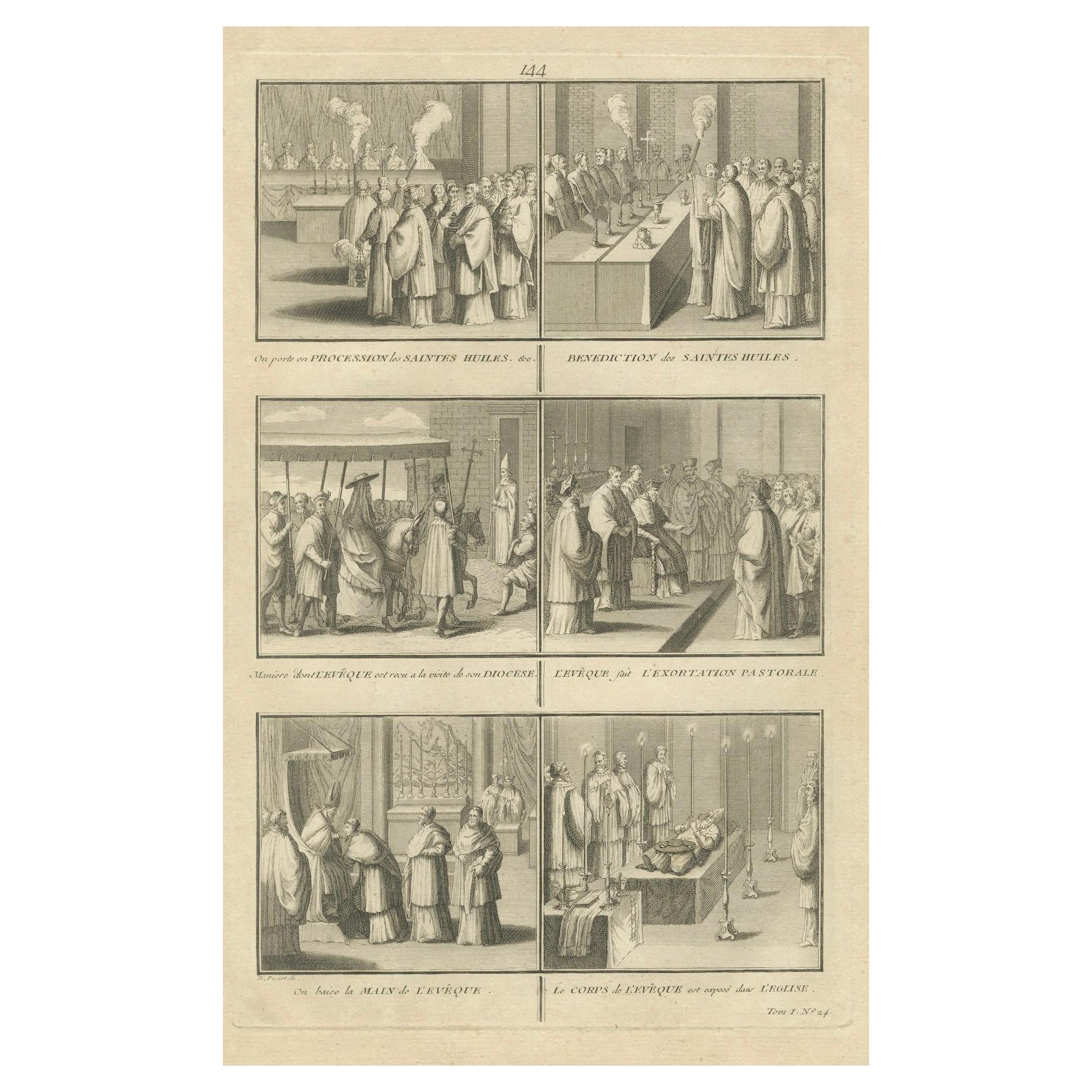 Catholic Episcopal Rites – Rare 1734 Engraving of Bishop's Ceremonial Duties