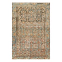 Petit tapis persan Malayer datant d'environ 1880, motif en laine bleu orange rouge - 99564