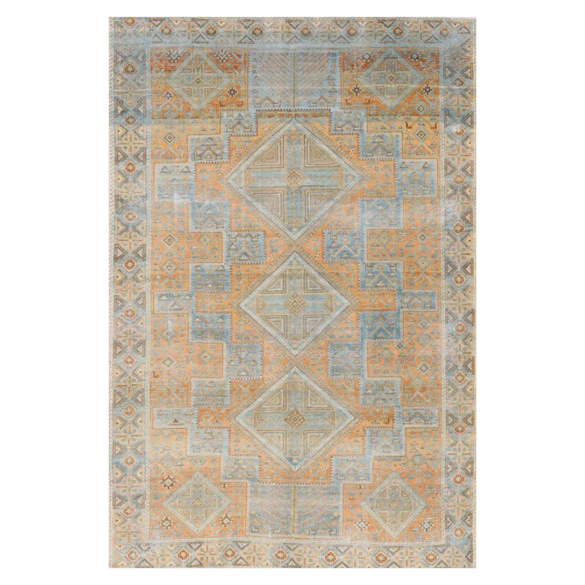 Persischer Shiraz-Teppich Circa 1910 - Wolle Blau Elfenbein Orange Design - 99568