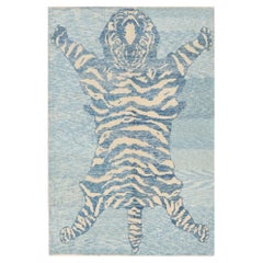 Turkey Oushak Small Rug Circa 1990 - Wool Blue Ivory Design - 99572