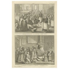 Riti del Giovedì Santo e del Venerdì Santo - Antica incisione cattolica della Settimana Santa del 1734