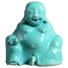 Antique 19th Century Turquoise Porcelain Buddha