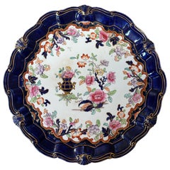 Antico piatto in porcellana Ridgway Chinoiserie con bordo cobalto