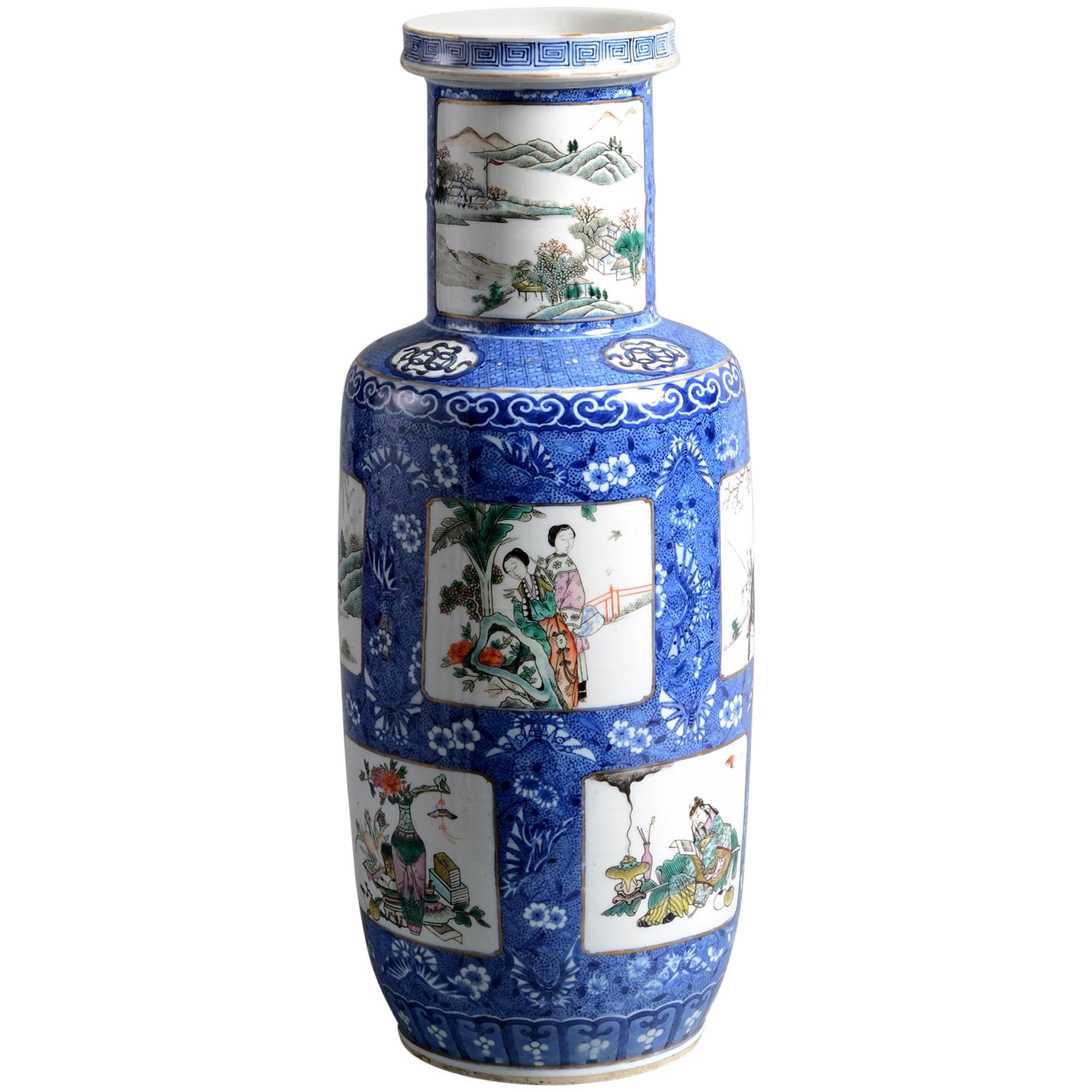 19th Century Famille Verte Blue Ground Porcelain Vase