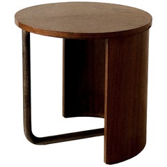 A Mid-Century Oak Side Table with Metal Foot, France, c. 1950s