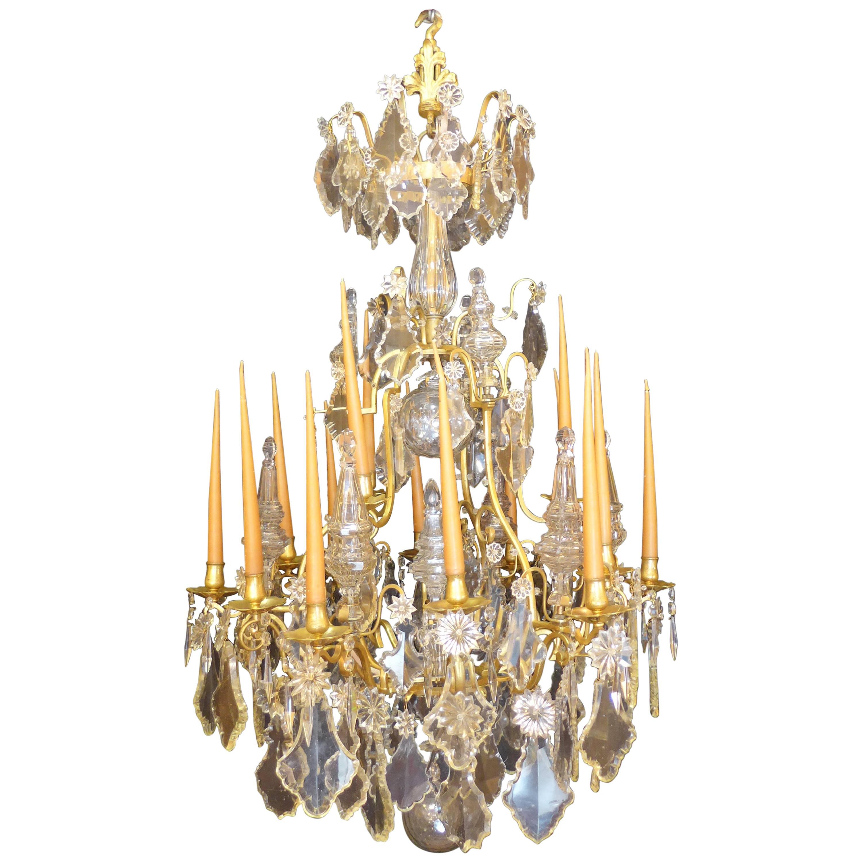 French Louis XV Period, Ormolu and Hand-Cut Crystal Chandelier, circa 1740