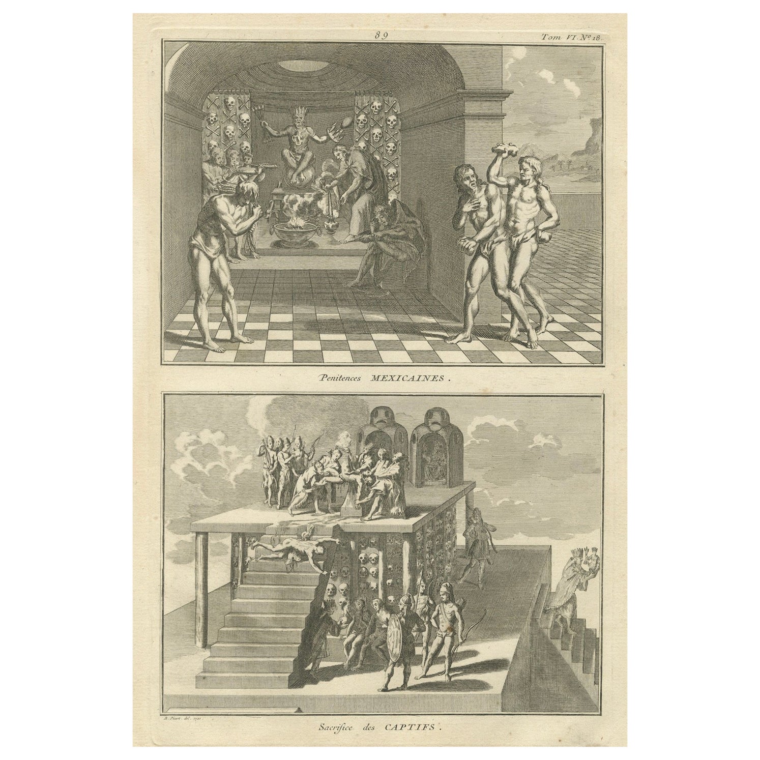 Mexican Penitence and Human Sacrifice – 1734 Engraving of Aztec Religious Rites