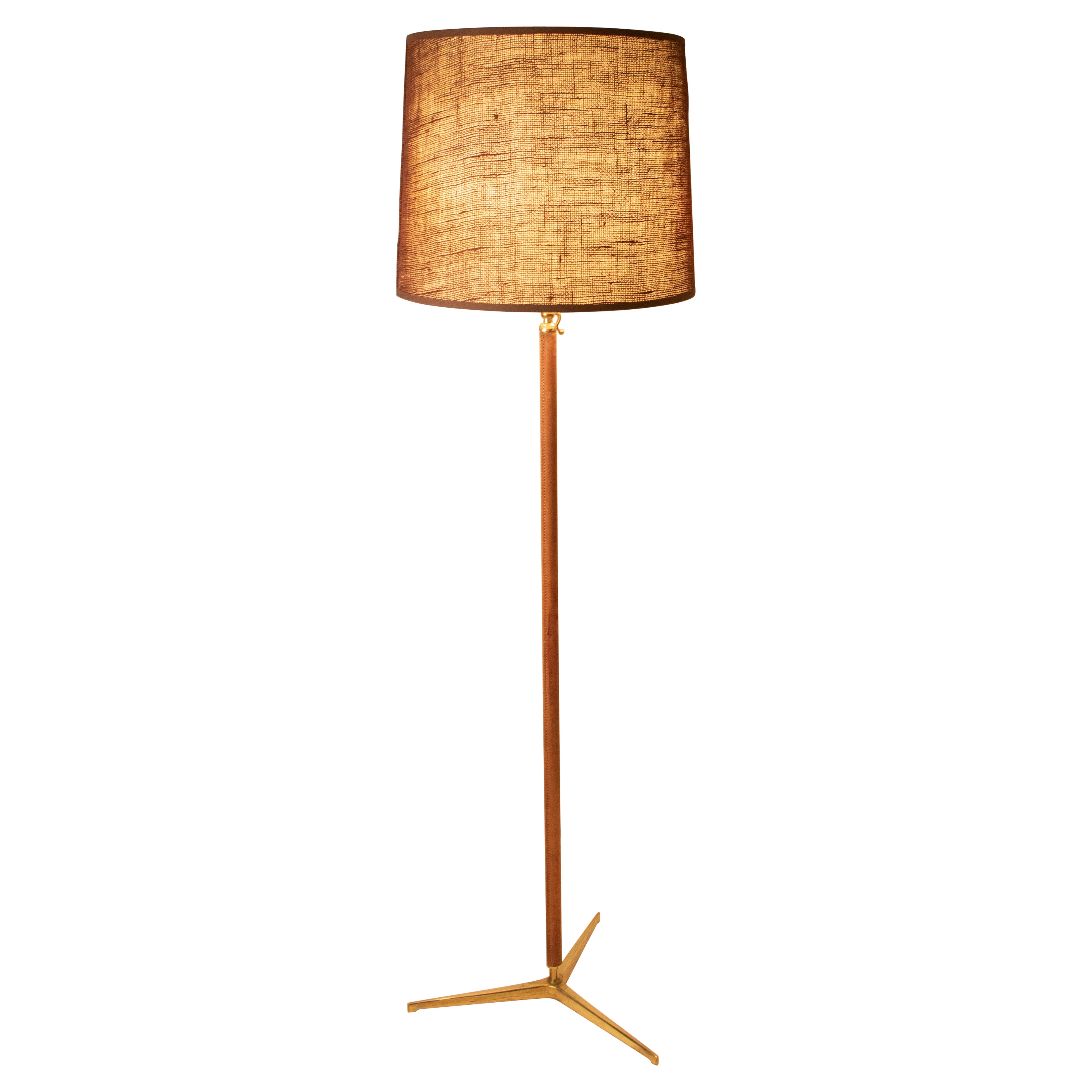 Floor Lamp Produced by Metalarte in the Style of Gino Sarfatti, Leather, Brass