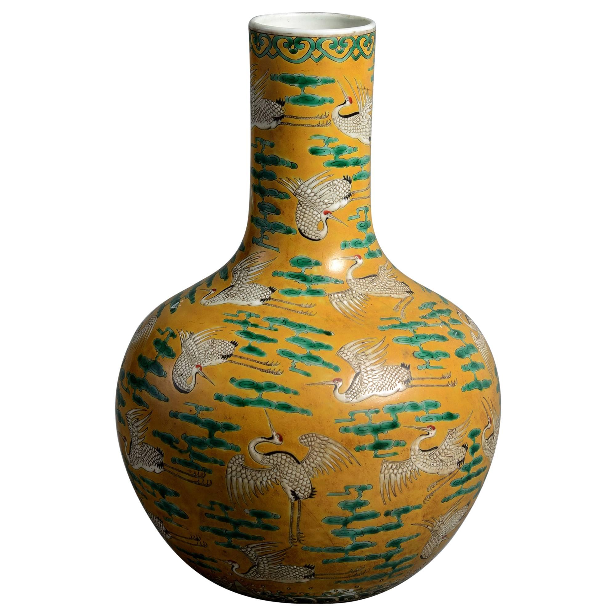 19th Century Yellow Ground Bottle Vase